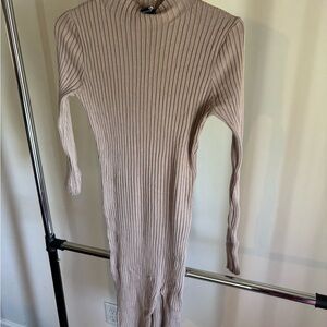 Forever 21 Ribbed Long Sleeve Dress - Cream
